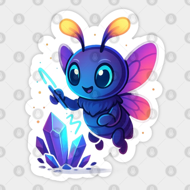 Cute Magical Bug with Glowing Crystals • Whimsical Fantasy Art Sticker by Anne Lee